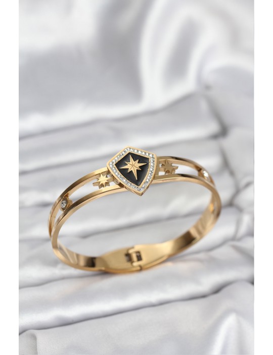 316L Çelik Gold Renk Kutup Yıldızı Kelepçe Bileklik - TJ-BB8068