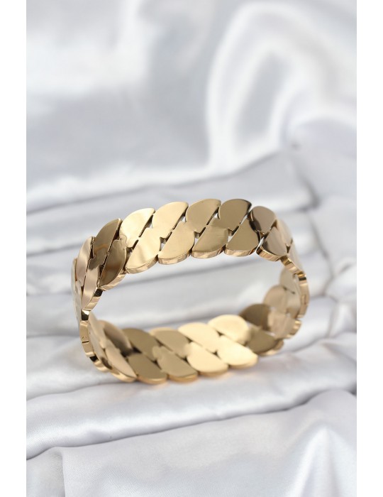 316L Çelik Gold Renk Ezme Zincir Model Kadın Kelepçe Bileklik - TJ-BB8074