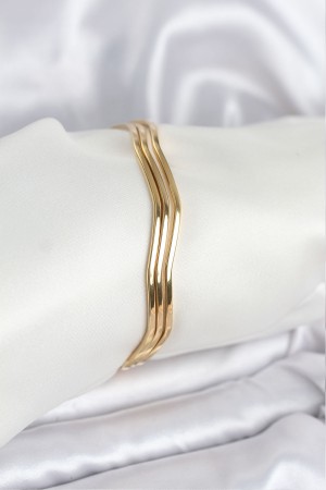 316L Çelik Gold Renk 65 mm Ajda Zikzak Model 3lü Kadın Bileklik - TJ-BB8075