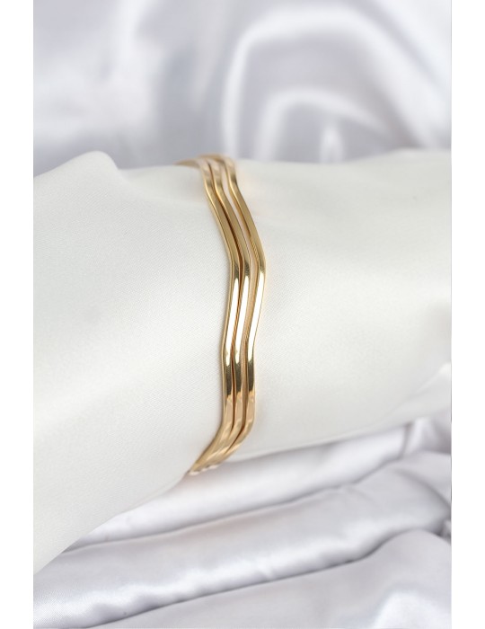 316L Çelik Gold Renk 65 mm Ajda Zikzak Model 3lü Kadın Bileklik - TJ-BB8075