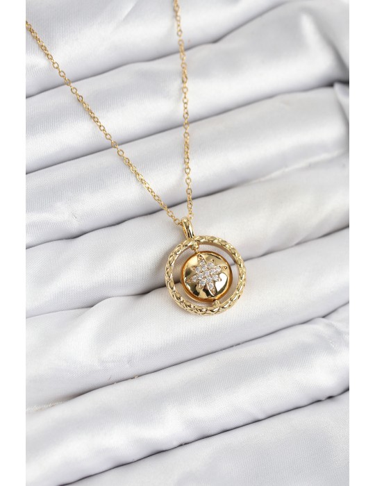 316L Çelik Zincir Gold Renk Kutup Yıldızı Model Kadın Kolye - TJ-BKO10614