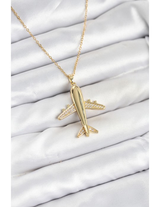 316L Çelik Zincir Gold Renk Uçak Model Kadın Kolye - TJ-BKO10615