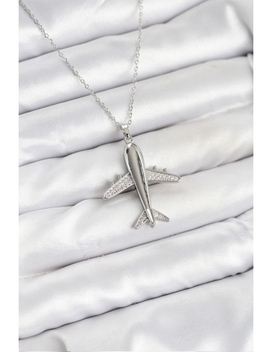 316L Çelik Zincir Gümüş Renk Uçak Model Kadın Kolye - TJ-BKO10616