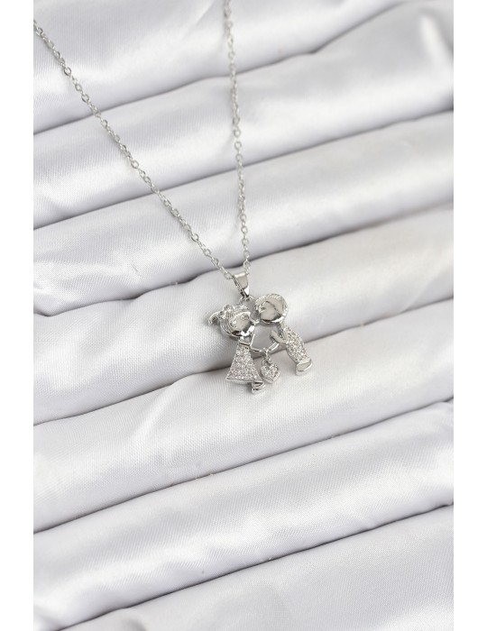 316L Çelik Zincir Gümüş Renk Erkek Kız Model Kadın Kolye - TJ-BKO10618