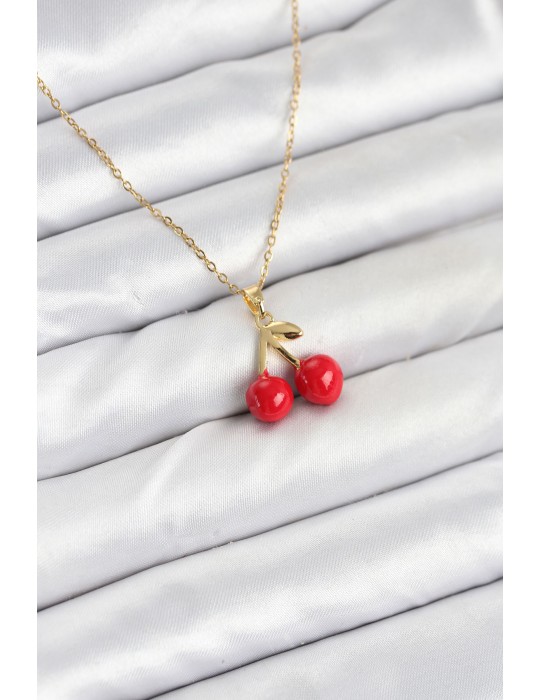 316L Çelik Zincir Gold Renk Kiraz Model Kadın Kolye - TJ-BKO10623