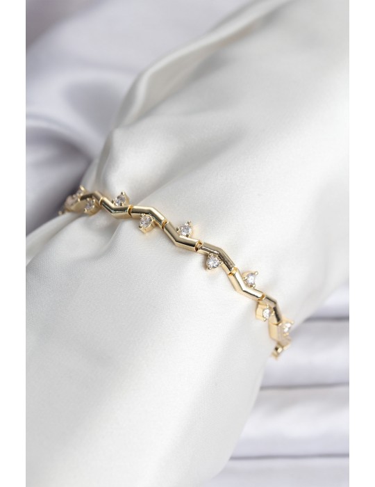 Zikzak Model Pirinç Gold Renk Bileklik - TJ-BB8080