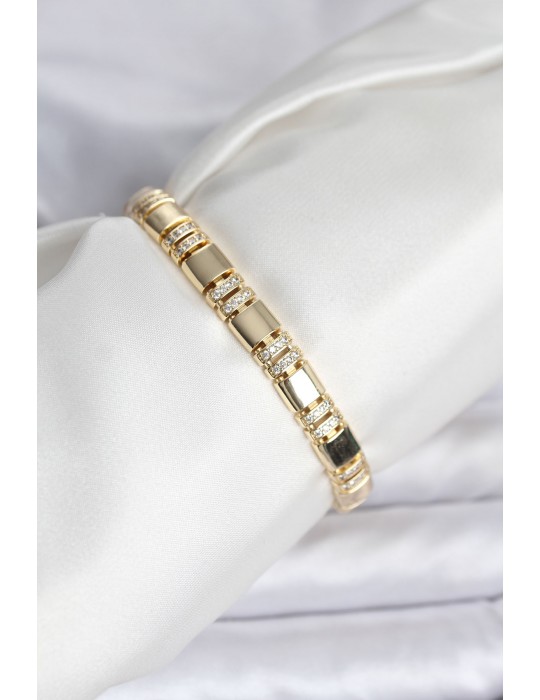 Pirinç Gold Renk Zirkon Taşlı Kadın Bileklik - TJ-BB8082