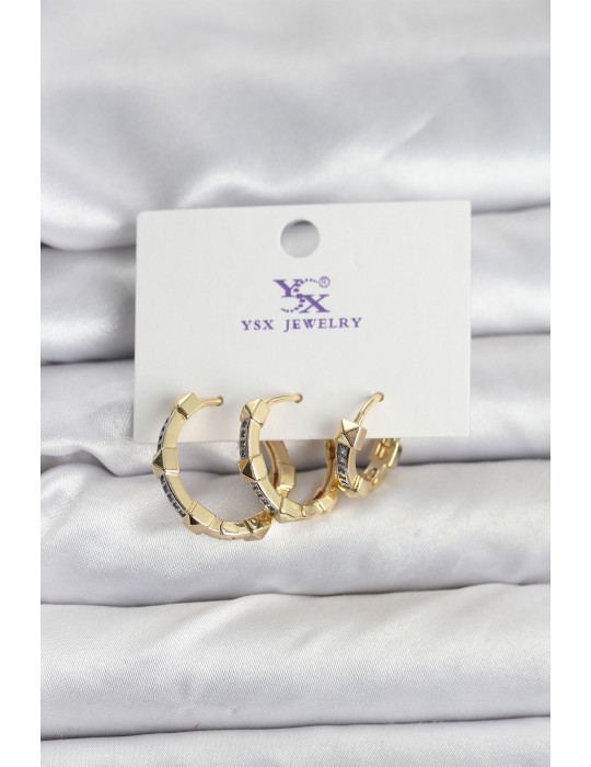 Gold Renk Zirkon Taşlı Kadın Küpe - TJ-BKP11342