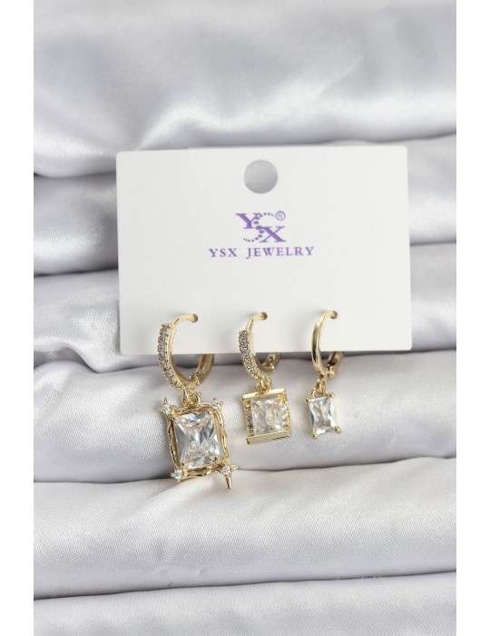 Gold Renk Zirkon Taşlı Kadın Küpe - TJ-BKP11344