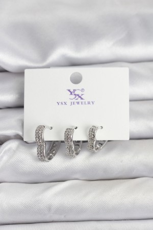 Gümüş Renk Pirinç Zirkon Taşlı Kalpli Kadın Küpe - TJ-BKP11345