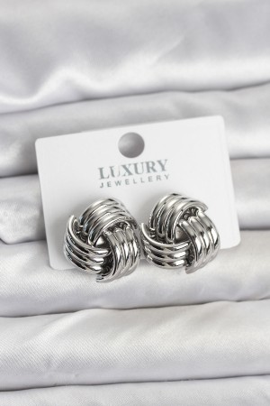 Pirinç Sarmal Gümüş Renk Kadın Küpe - TJ-BKP11347 Pirinç Sarmal Gümüş Renk Kadın Küpe - TJ-BKP11347