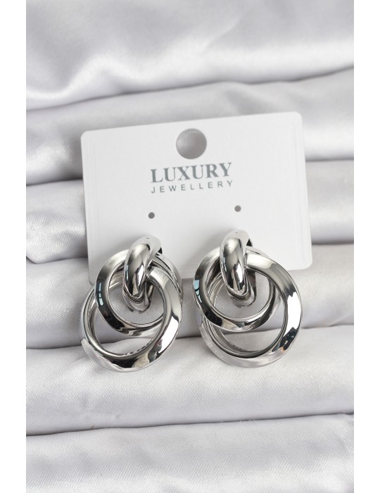 Gümüş Renk Halka Model Pirinç Kadın Küpe - TJ-BKP11349