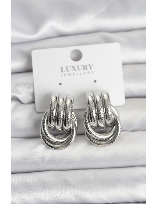 Gümüş Renk Halka Modelli Pirinç Kadın Küpe - TJ-BKP11351