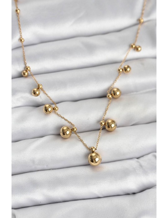 316L Çelik Zincir Gold Renk Topçuklu Kolye - TJ-BKO10632