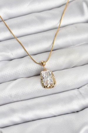 316L Çelik Zincir Gold Renk Zirkon Taşlı Kadın Kolye - TJ-BKO10633