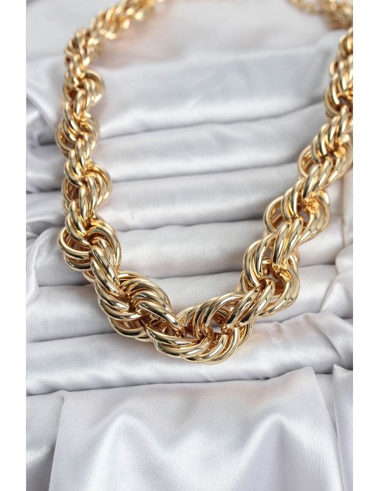 Pirinç Gold Renk Sarmal Halat Model Kadın Kolye - TJ-BKO10634