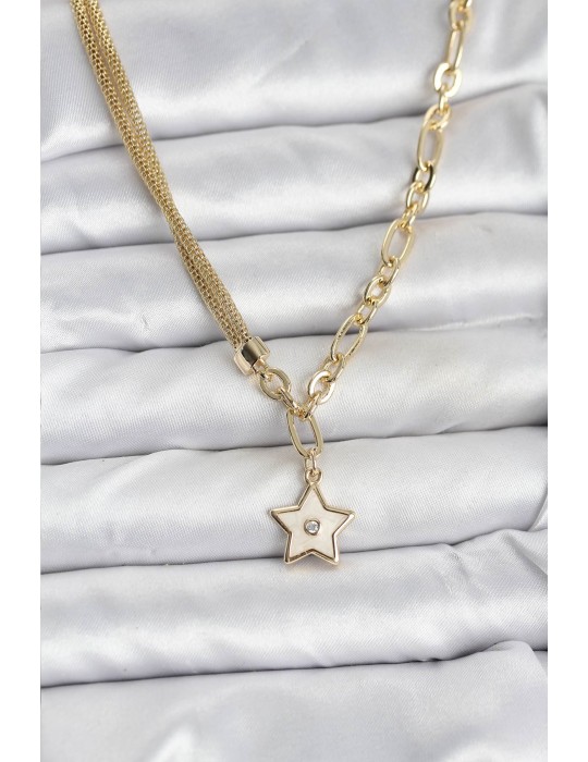 Gold Renk Pirinç Yıldız Model Kadın Kolye - TJ-BKO10639