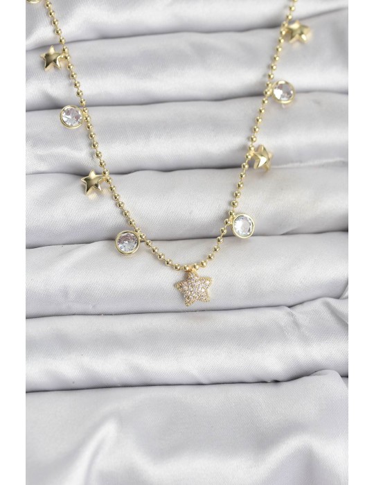 Pirinç Gold Renk Yıldız Model Kadın Kolye - TJ-BKO10640