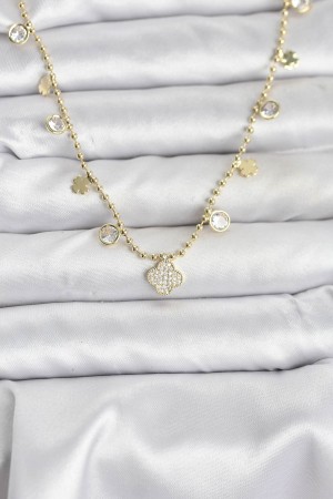 Pirinç Gold Renk Yonca Model Kadın Kolye - TJ-BKO10641 Pirinç Gold Renk Yonca Model Kadın Kolye - TJ-BKO10641