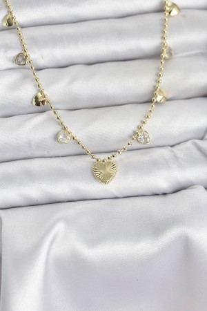 Pirinç Gold Renk Kalp Model Kadın Kolye - TJ-BKO10643 Pirinç Gold Renk Kalp Model Kadın Kolye - TJ-BKO10643