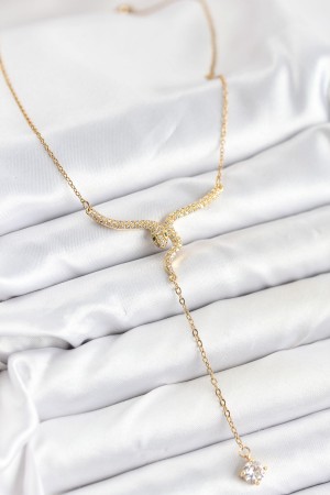 316L Çelik Zincir Gold Renk Yılan Model Y Kolye - TJ-BKO10662