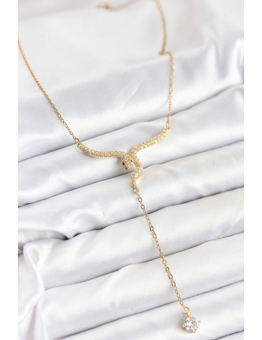 316L Çelik Zincir Gold Renk Yılan Model Y Kolye - TJ-BKO10662