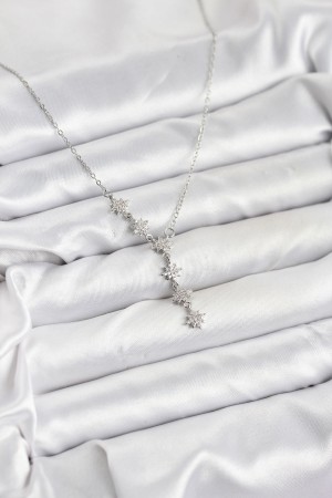 316L Çelik Zincir Gümüş Renk Kutup Yıldızı Model Kadın Kolye - TJ-BKO10665