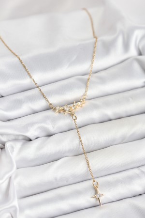 316L Çelik Zincir Gold Renk Yıldız Model Y Kadın Kolye - TJ-BKO10666
