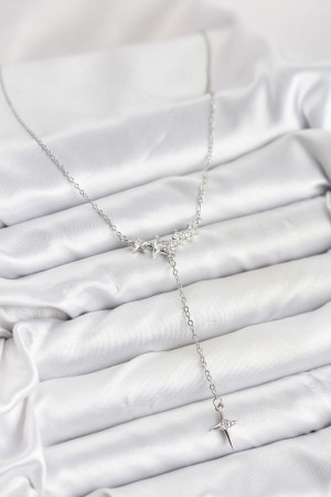 316L Çelik Zincir Gümüş Renk Yıldız Model Y Kadın Kolye - TJ-BKO10667