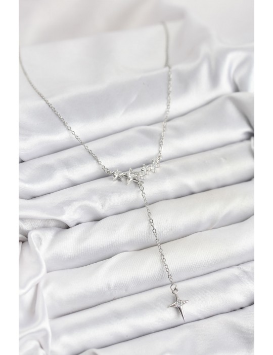 316L Çelik Zincir Gümüş Renk Yıldız Model Y Kadın Kolye - TJ-BKO10667