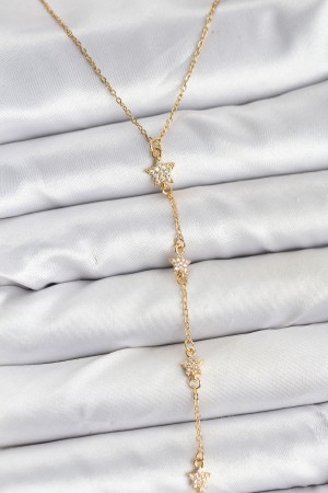 316L Çelik Zincir Gold Renkli Yıldız Model Kadın Y Kolye - TJ-BKO10670