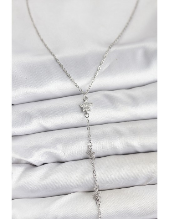 316L Çelik Zincir Gümüş Renkli Yıldız Model Kadın Y Kolye - TJ-BKO10671