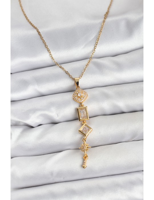 316L Çelik Zincir Gold Renk Kutup Yıldızı Enerji Model Kadın Y Kolye - TJ-BKO10672