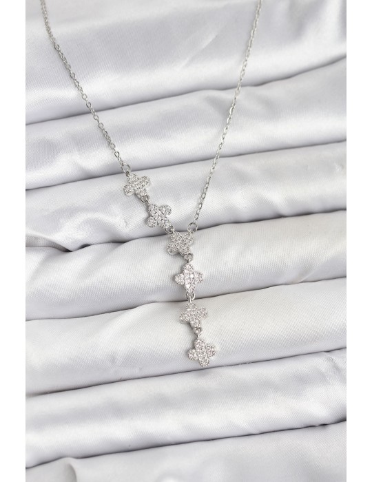 316L Çelik Zincir Gümüş Renk Yonca Model Kadın Kolye - TJ-BKO10675