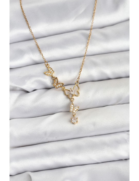 316L Çelik Zincir Gold Renk Model Kadın Kolye - TJ-BKO10676