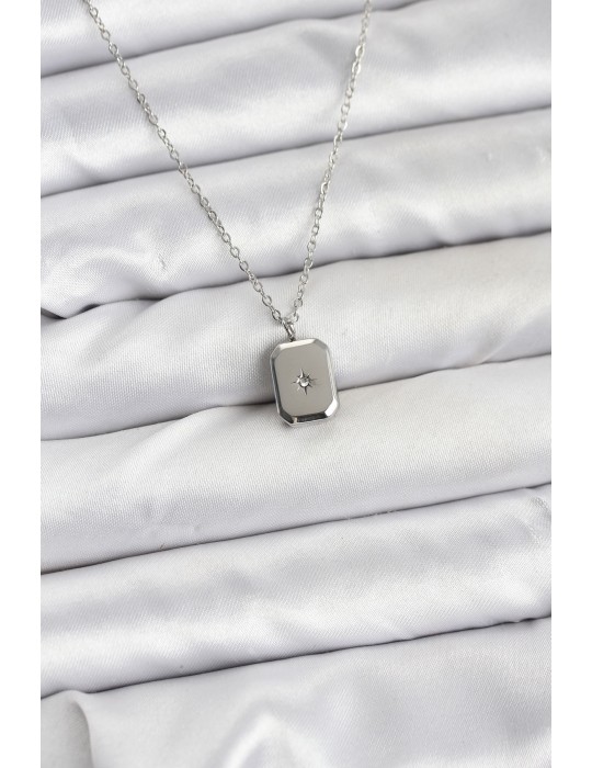316L Çelik Zincir Gümüş Renk Minimal Kutup Yıldızı Model Kadın Kolye - TJ-BKO10684