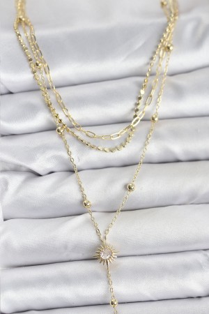 Pirinç Gold Renk Güneş Model Detaylı 3'lü Kombin Y Kadın Kolye - TJ-BKO10692 Pirinç Gold Renk Güneş Model Detaylı 3'lü Kombin Y Kadın Kolye - TJ-BKO10692