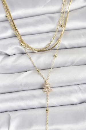 Pirinç Gold Renk Kutup Yıldızı Model Detaylı 3'lü Kombin Y Kadın Kolye - TJ-BKO10694 Pirinç Gold Renk Kutup Yıldızı Model Detaylı 3'lü Kombin Y Kadın Kolye - TJ-BKO10694