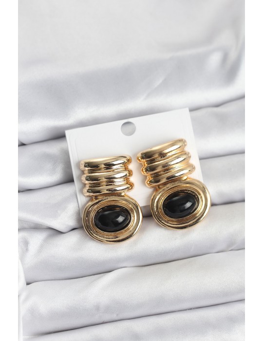 Pirinç Gold Siyah Renk Vintage Kadın Küpe - TJ-BKP11363