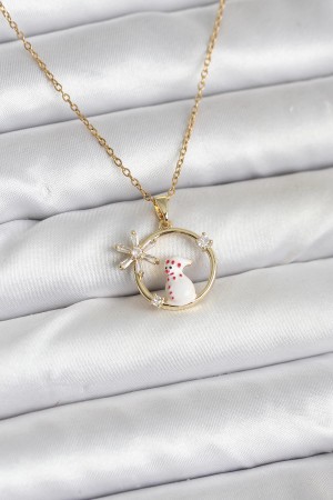 316L Çelik Zincir Gold Zirkon Taşlı Yılbaşı Temalı Kadın Kolye - TJ-BKO10704