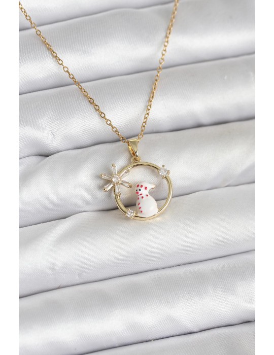 316L Çelik Zincir Gold Zirkon Taşlı Yılbaşı Temalı Kadın Kolye - TJ-BKO10704