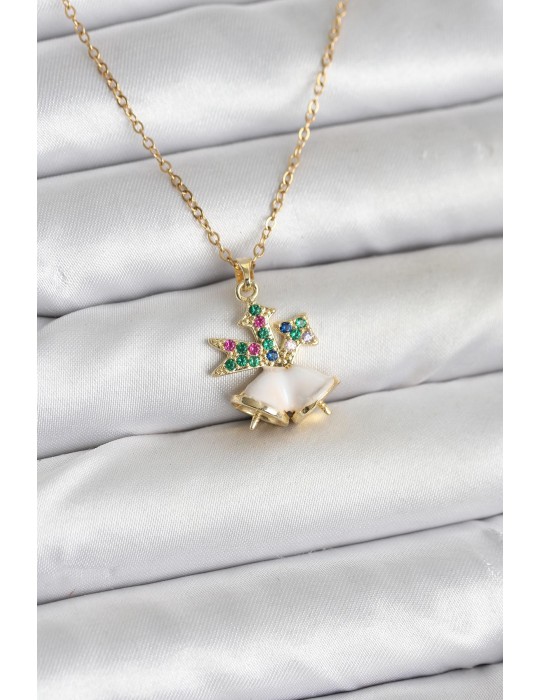 316L Çelik Zincir Gold Renk Chirtsmas Bell Model Yılbaşı Temalı Kadın Kolye - TJ-BKO10706