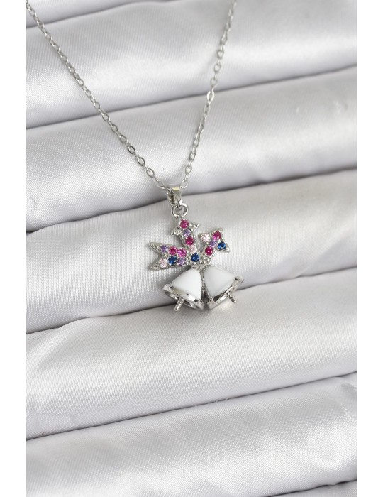 316L Çelik Zincir Gümüş Renk Chirtsmas Bell Model Yılbaşı Temalı Kadın Kolye - TJ-BKO10707