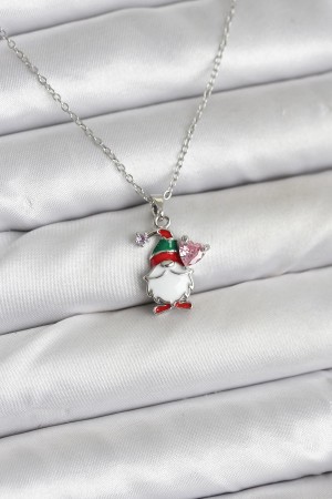 316L Çelik Zincir Gümüş Renk Yılbaşı Teması Kadın Kolye - TJ-BKO10709