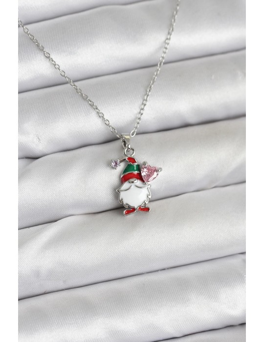 316L Çelik Zincir Gümüş Renk Yılbaşı Teması Kadın Kolye - TJ-BKO10709