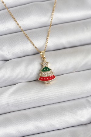 316L Çelik Zincir Gold Ren Çam Ağacı Model Zirkon Taşlı Yılbaşı Temalı Kadın Kolye - TJ-BKO10710 316L Çelik Zincir Gold Ren Çam Ağacı Model Zirkon Taşlı Yılbaşı Temalı Kadın Kolye - TJ-BKO10710