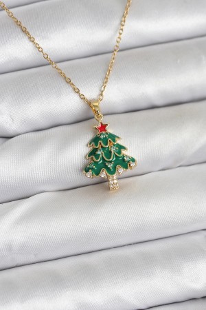 316L Çelik Zincir Gold Renk Çam Ağacı Model Yılbaşı Temalı Kadın Kolye - TJ-BKO10720 316L Çelik Zincir Gold Renk Çam Ağacı Model Yılbaşı Temalı Kadın Kolye - TJ-BKO10720