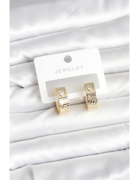 Pirinç Gold Renk Zirkon Taşlı Halka Kadın Küpe - TJ-BKP11380