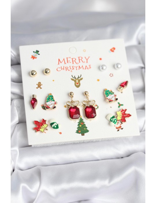 8 Çift Yılbaşı Temalı Kadın Küpe - TJ-BKP11398