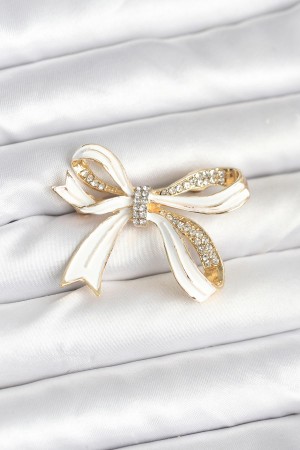 Beyaz Renk Fiyonk Model Broş - TJ-BR461